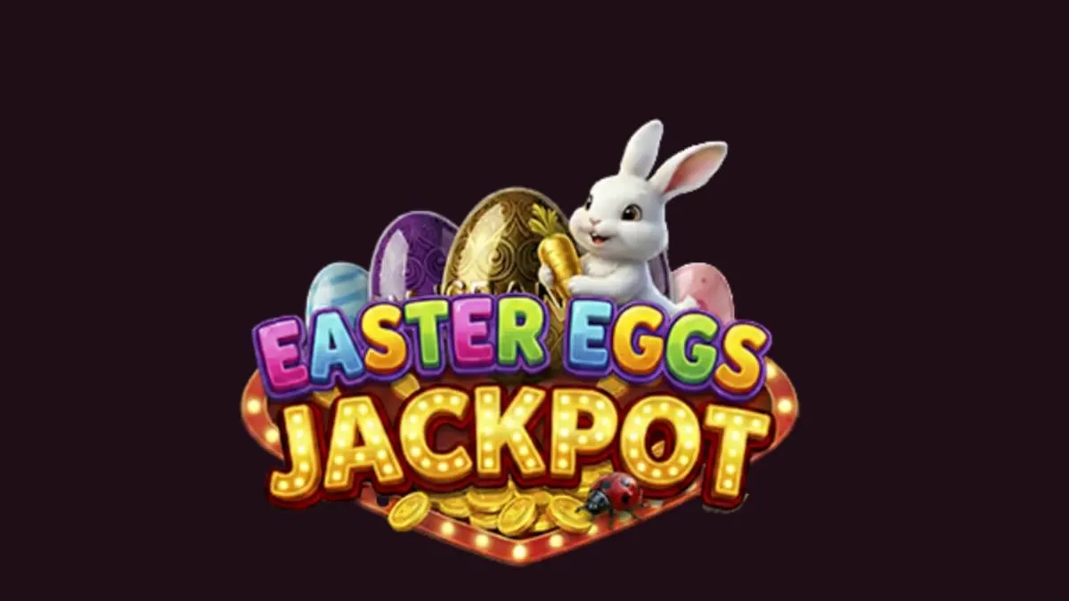 Tampilan visual slot Easter Eggs Jackpot dengan tema musim semi dan telur warna-warni